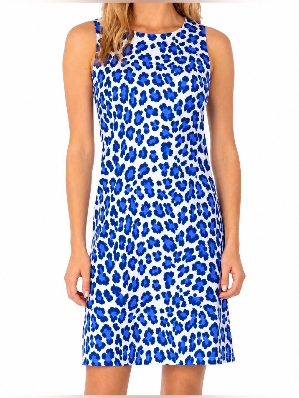 Jude Connally Beth blue leopard print dress, medium